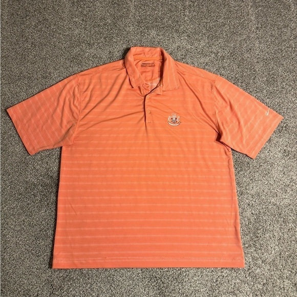 Nike Dri-Fit Golf SS Polo Shirt Orange Striped Men’s Large L FitDry Front Logo - Picture 2 of 7